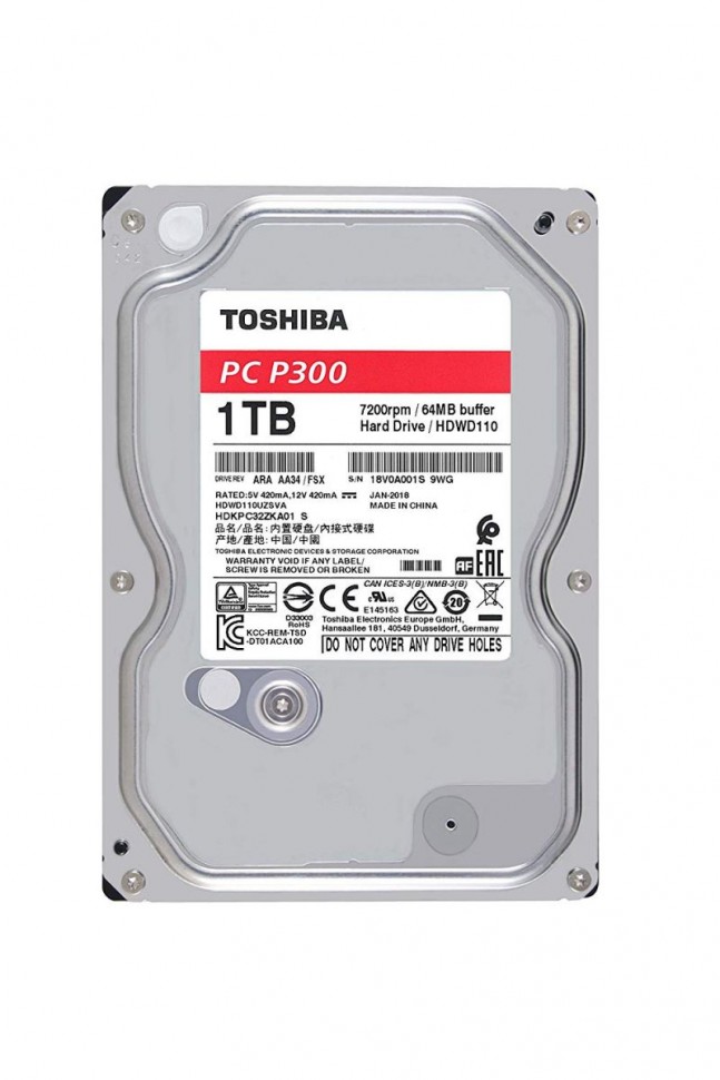 Жесткий диск HDD SATA3  1Tb Toshiba HDWD110UZSVA P300 (7200rpm, 64Mb)